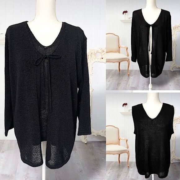 Lane Bryant Black Knit 3/4 Sleeve Cardigan Twinset Sweater Set Sz 18/20 **READ** - Picture 2 of 13